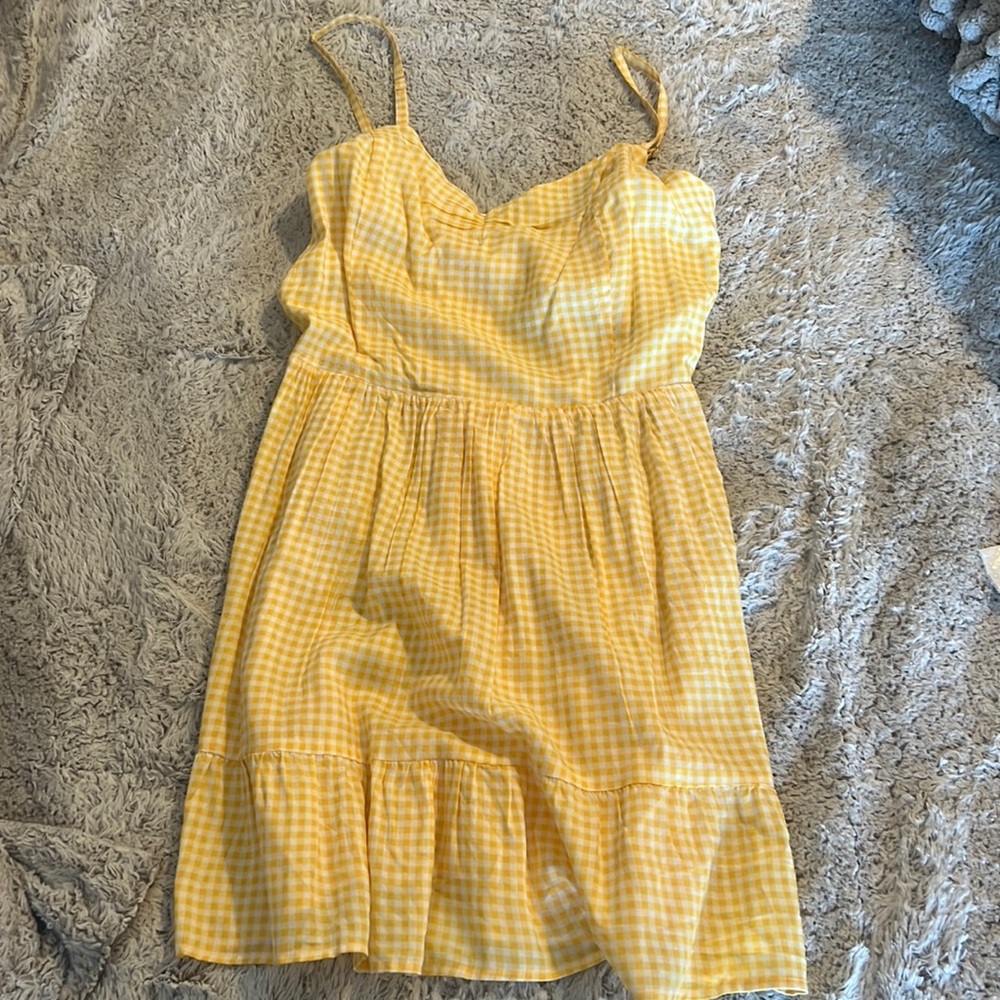 short yellow gingham dress